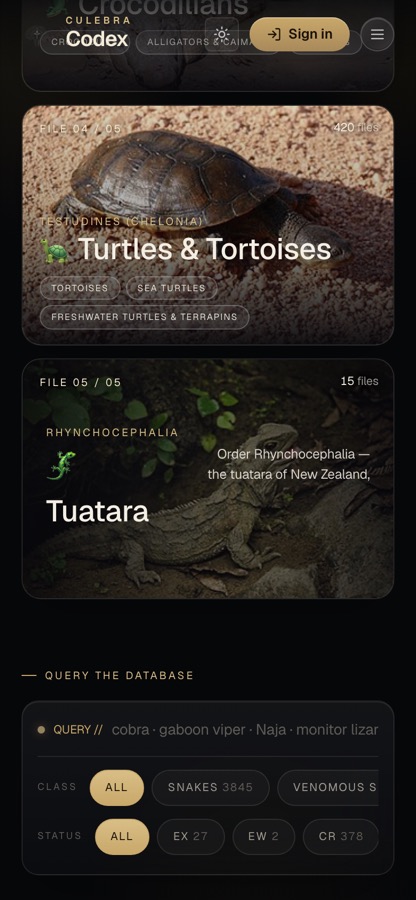 The species database on a phone
